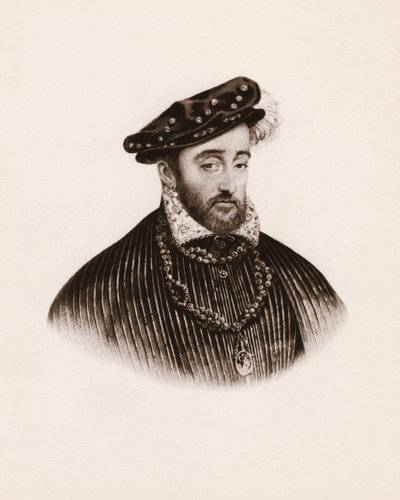 Porträt des Königs von Frankreich Heinrich II (1519-1559) Gravur des 19. Jahrhunderts von Unbekannter Künstler