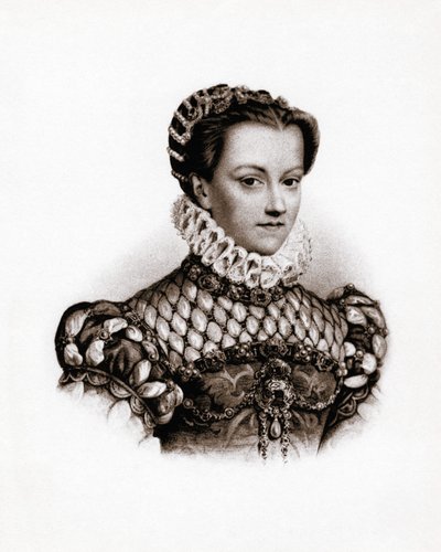 Porträt der Königin von Frankreich Elisabeth von Österreich (1555-1592) Gravur des 19. Jahrhunderts von Unbekannter Künstler