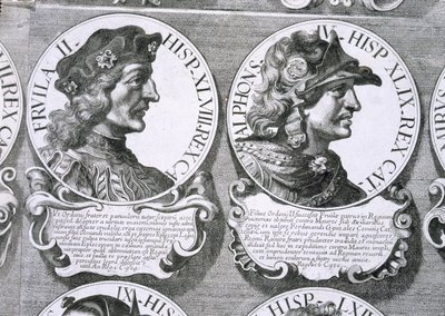 Porträts von Fruela II und Alfons IV (Lithografie) von Unbekannt