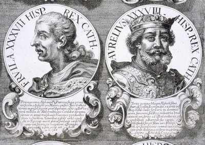 Porträts von Fruela I und Aurelius von Asturien (Lithografie) von Unbekannt