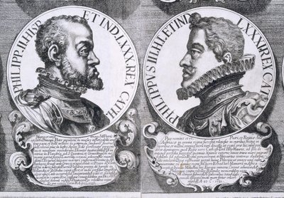Porträts von Philipp II. und Philipp III. von Spanien (Lithografie) von Unbekannt