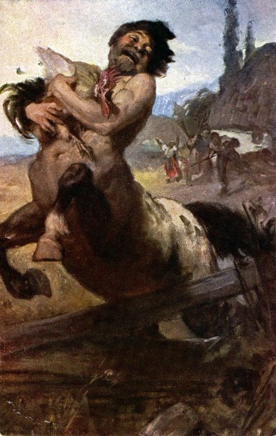 Religion. Griechische Mythologie. Ein diebischer Zentaur. Illustration von Gyula Benczur, Ungarn, ca. 1910 Coll. Part. (Postkarte) von Unbekannter Künstler