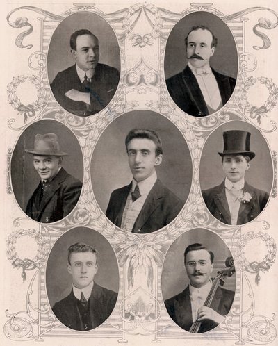 Sieben der acht Mitglieder der Schiffsband auf der Titanic von Unbekannt