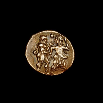 Silberstater Münze, Antikes Griechenland, Inseln vor Thrakien Thasos, 500 v. Chr. Bedeutendes Meisterwerk der klassischen Antike mit exquisiten Bacchantengestalten (Foto) von Unbekannter Künstler