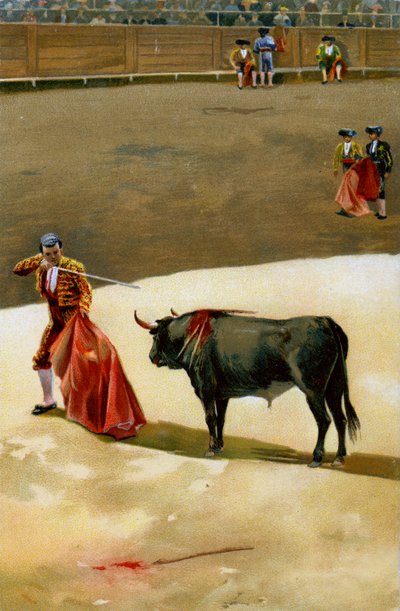 Sport. Stierkampf. Der Matador stößt das Schwert: die Estocada. Illustration, Deutschland, ca. 1920. von Unbekannter Künstler