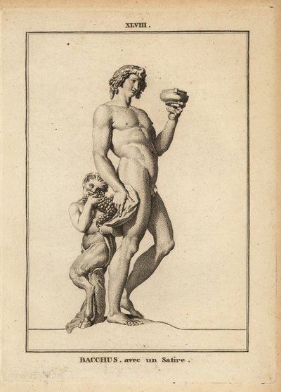 Statue des Bacchus, römischer Gott des Weins, nackt mit einem Satyr von Unbekannt