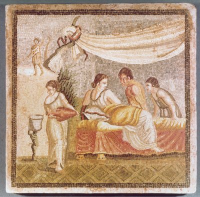 Das Centocelle-Mosaik, das eine liegende Frau zeigt, die von Dienern bedient wird, Kopie eines griechischen Originals von Unbekannt