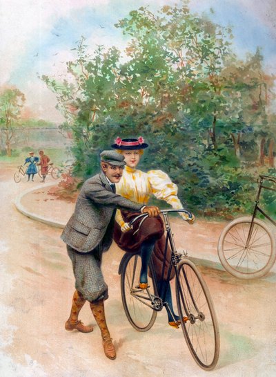 Die Fahrradstunde, Anfang des 20. Jahrhunderts von Unbekannter Künstler