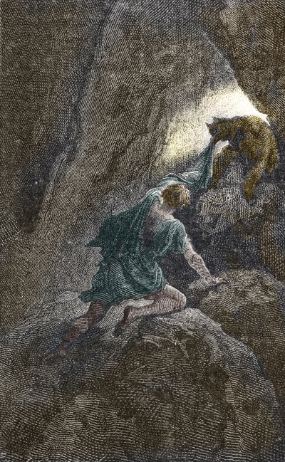 Die Flucht des Aristomenes aus der Höhle, in der er gefangen war von Unbekannter Künstler