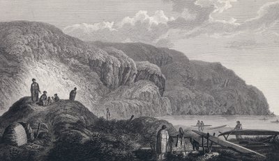 Die Bewohner von Oonalashka (oder Unalaska, Alaska, USA) und ihre Häuser. Kupferstich Ende des 18. Jahrhunderts, nach John Webber (1751-1793). von Unbekannter Künstler