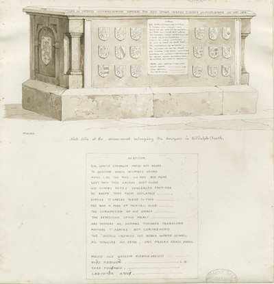 Grab in Biddulph Kirche - "William Bowyer": Sepiazeichnung, 1837 von Unbekannt