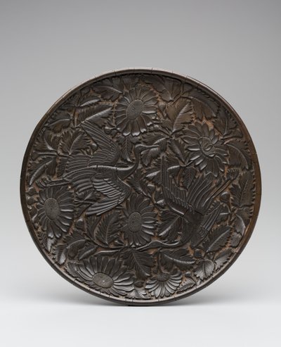 Tablett mit Kranichen und Chrysanthemen von Unbekannt
