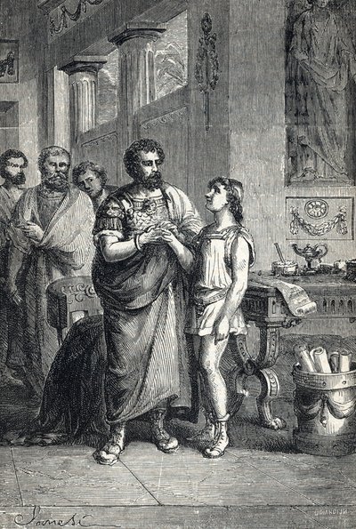 Valentinian II. wird von Gratian als römischer Kaiser anerkannt (375). 1888 (Gravur) von Unbekannter Künstler