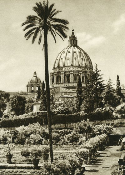 Ansicht der Vatikanischen Gärten und der Basilika St. Peter (San Pietro) in Rom von Unbekannt