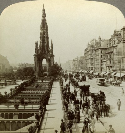 Princes Street und das Scott-Denkmal, Edinburgh, Schottland, ca. späte 19. Jahrhundert von Underwood and Underwood