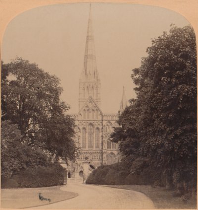 Salisbury Cathedral Nordwestfront England, erste große Kirche des frühen englischen Stils, 1900 von Underwood and Underwood