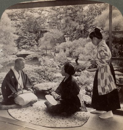 Die Gärten des Hauses von Herrn Y Namikawa, Führer der Kunstindustrie, Kyoto, Japan, 1904 von Underwood and Underwood