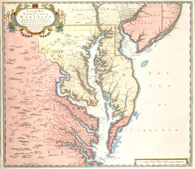 Eine neue Karte von Virginia und Maryland und den verbesserten Teilen von Pennsylvania und New Jersey von Unidentified