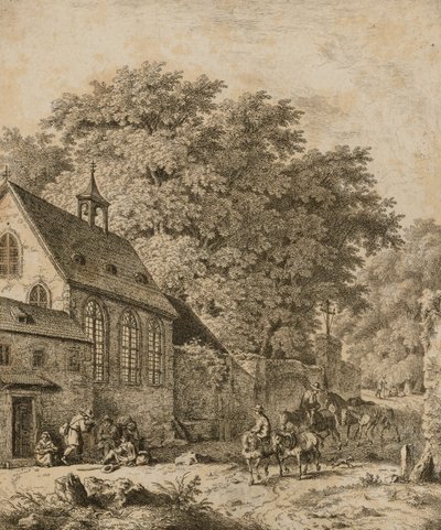 Landschaft mit Kirche und Bauern von Unidentified