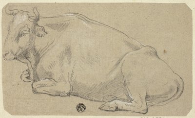 Kuh auf den Hüften liegend (recto); Kopf einer Frau und Skizze eines Pferdekopfes (verso) von Unknown