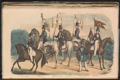 Kostüme und Fahnen der Ehrenwachen von Delfzijl, Zwolle, Deventer, Medemblik, Winschoten und Texel, 1840-1842 von Unknown