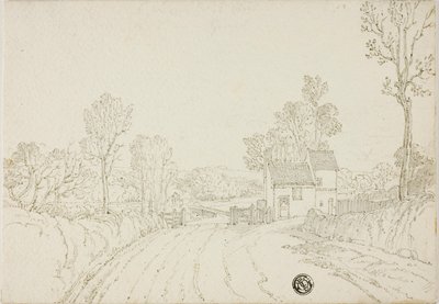 Straße am Haus in der Landschaft von Unknown