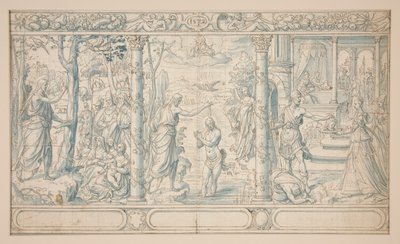 Drei Szenen aus dem Leben des heiligen Johannes des Täufers; Johannes der Täufer predigt, Taufe Christi, Enthauptung Johannes des Täufers von Unknown