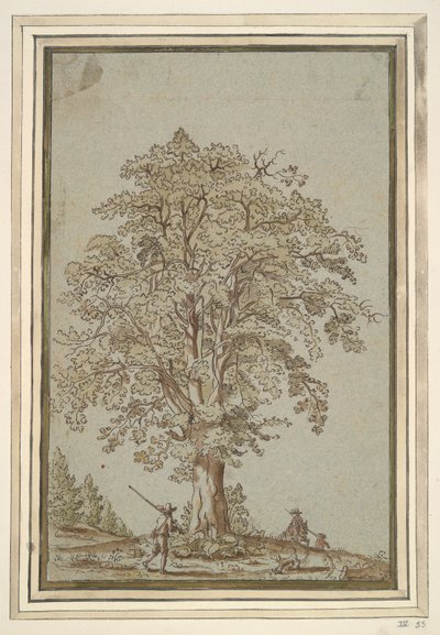 Bäume und drei Jäger von Unknown
