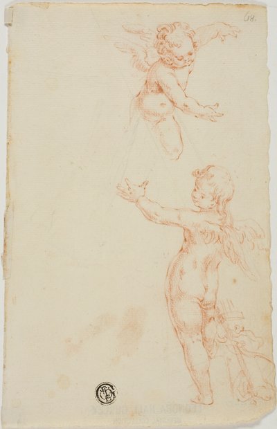 Zwei geflügelte Putti, einer fliegend von Unknown