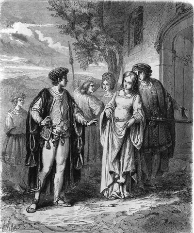 Kostüme des 15. Jahrhunderts. Gravur des 19. Jahrhunderts. von Unknown artist
