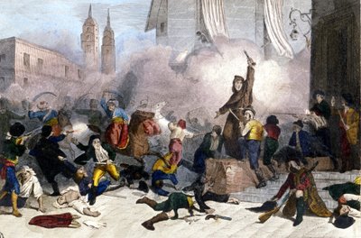 2.05.1808: Aufstand in Madrid gegen die französische Übernahme Spaniens. Gravur aus dem 19. Jahrhundert von Unknown artist