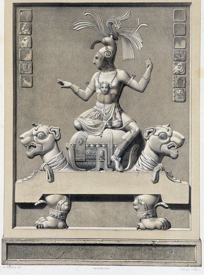Ein König auf einem Sofa - in „Alte Denkmäler Mexikos: Palenqué und andere Ruinen der alten Zivilisation Mexikos“ von Brasseur de Bourbourg, Paris von Unknown artist