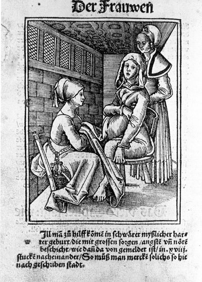 Eine Geburt. Xylographie von Konrad Merkel nach „Der schwangeren Frauen und Hebammen Rosengarten“, Hagenau von Unknown artist