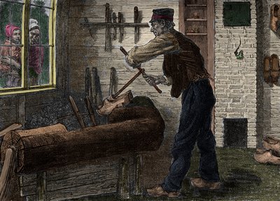 Ein Saboteur bei der Arbeit in seiner Werkstatt in Belgien, in „Le journal de la jeunesse 1888“ von Unknown artist