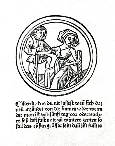 Eine Frau blutet. Holzschnitt in "Buch der Chirurgie" von Hyeronimus Braunschweig. Straßburg 1497 von Unknown artist