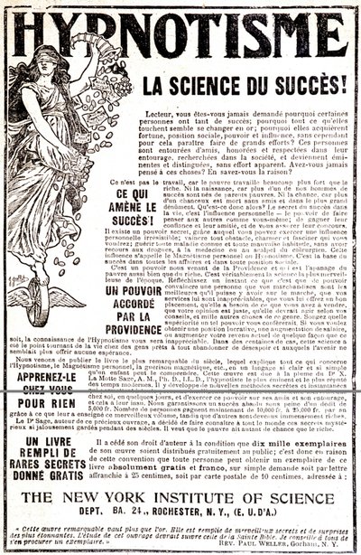 Werbung für ein Buch über Hypnose - in „Le Petit Journal“ von Unknown artist