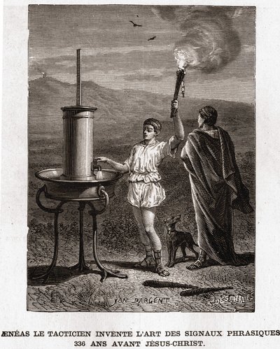 Aeneas der Taktiker erfindet die Kunst der phrasischen Signale, 366 v. Chr. Gravur 19. Jahrhundert, Bianchetti-Sammlung von Unknown artist