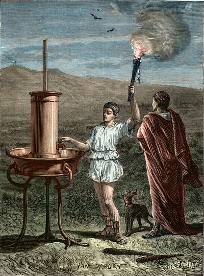 Aeneas Tacticus oder der Taktiker erfindet das Phasensignalsystem 336 v. Chr. - Enee le Taccien - Aeneas der Taktiker erfindet die Kunst der phrasischen Signale im Jahr 336 v. Chr. von Unknown artist