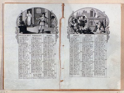 Almanach-Kalender des Jahres 1837, dekoriert mit Szenen aus der Oper La sonnambula, von Vincenzo Bellini von Unknown artist