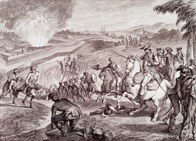 Amerikanischer Unabhängigkeitskrieg: Belagerung von Pensacola und Sieg der spanischen Armee (19. Jahrhundert Gravur) von Unknown artist