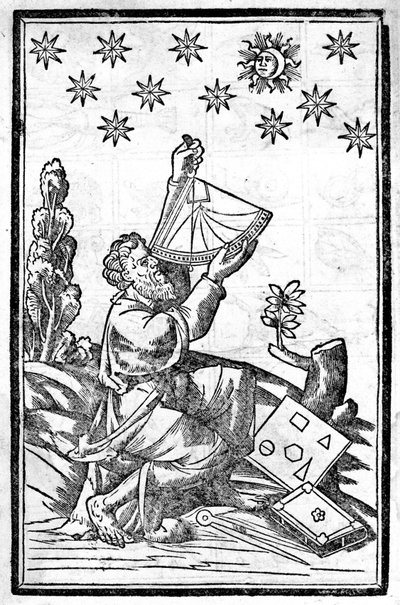 Ein Astrologe misst die Höhe mit seinem Sextanten während einer Sonnenfinsternis. von Unknown artist