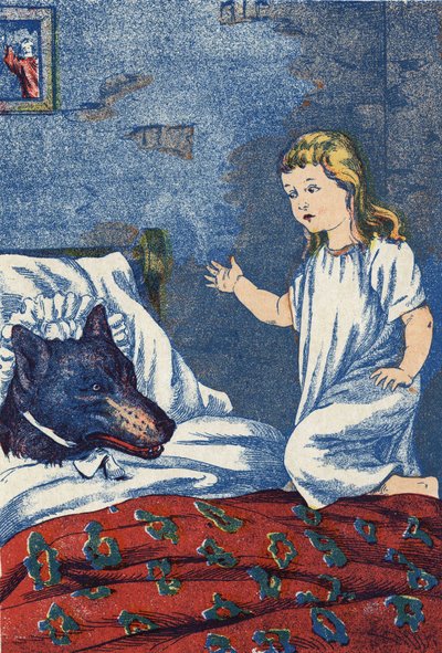 Anonyme Illustration für „Rotkäppchen“, Märchen von Charles Perrault (1628-1703), französischer Schriftsteller. Bildmaterial Marcel Vagne, Jarville Nancy, undatiert (spätes 19. Jahrhundert) von Unknown artist