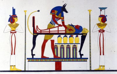 Anubis und eine Mumie - in „Denkmäler von Ägypten und Obernubien“ von Ippolito Rosellini von Unknown artist
