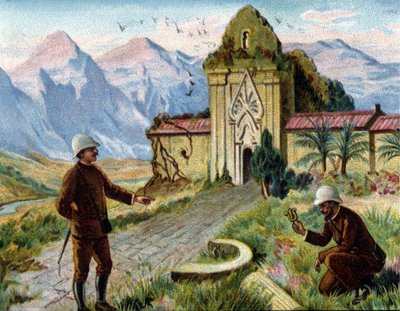 Archäologen in Kambodscha. Chromolithographie aus dem späten 19. Jahrhundert von Unknown artist