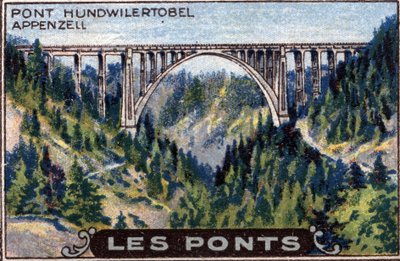 Architektur und Bauingenieurwesen: Darstellung der Hundwilertobel-Brücke im Kanton Appenzell, Schweiz, Serie über Brücken, Anfang des 20. Jahrhunderts von Unknown Artist