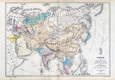 Asien zur Zeit der größten Ausdehnung der mongolischen Herrschaft unter der Herrschaft von Qubilai (Kubilai Khan) (1260-1294) - Karte erstellt von M J-H Schnitzler, Historischer und malerischer Atlas 1857 von Unknown artist