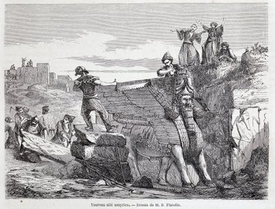 Assyrischer geflügelter Stier auf dem Gelände von Ninive - in „Tour du monde“ 1. Halbjahr 1863 von Unknown artist