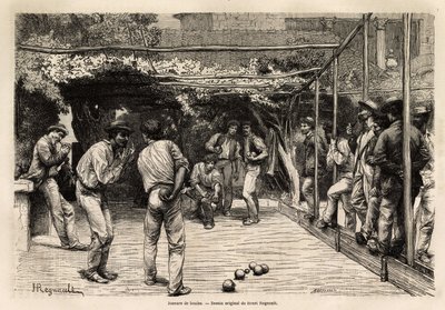 Ballspieler in Rom (Italien). Gravur zur Illustration der Reise nach Rom, von Francis Wey, 1864-1868, veröffentlicht in „Le tour du monde, nouveau journal des voyages“, unter der Leitung von Edouard Charton von Unknown artist