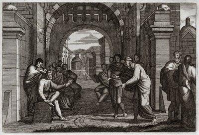 Bibel von Royaumont, Altes Testament: Boas (Booz), naher Verwandter von Ruth, Frau nach der Verordnung des Gesetzes. Illustration von 1811. von Unknown artist