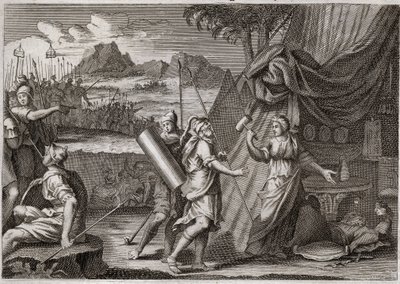 Bibel von Royaumont, Altes Testament: Tod von Sisara. Yael (Jael) tötet den Anführer der Kanaaniterarmee Sisra (Sisera oder Sisara). Illustration von 1811. von Unknown artist